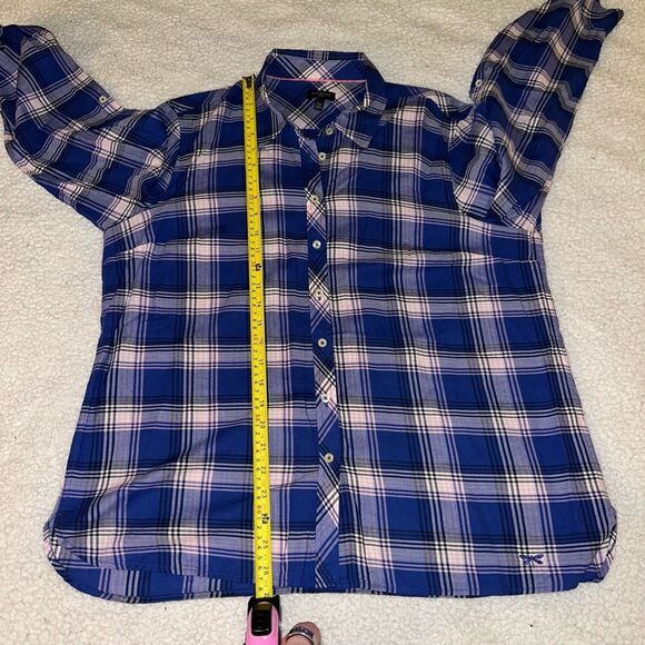 Talbots Petite XLP Collared LS Button Womens Down Shirt Blue Pink Plaid EUC - Picture 9 of 11